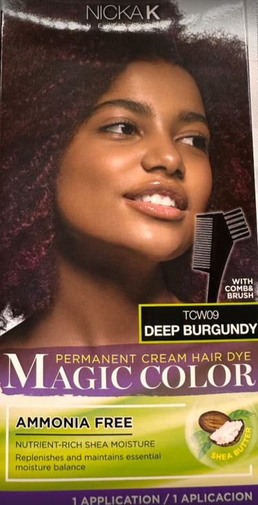 Nicka K Magic Color Permanent Cream Hair Dye – TCW09 Deep Burgundy – 1 Application - ANNS BEAUTY SUPPLY